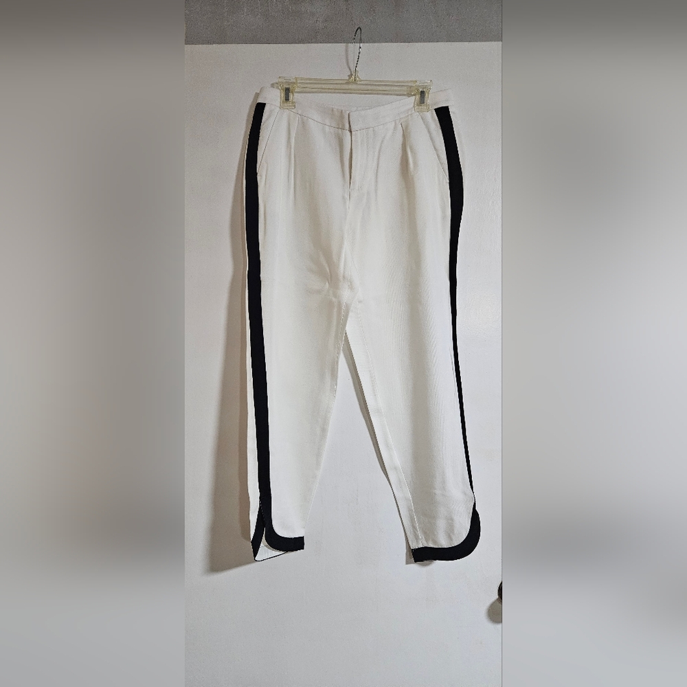 Banana Republic White Straight Leg Pants with Black Side Stripes